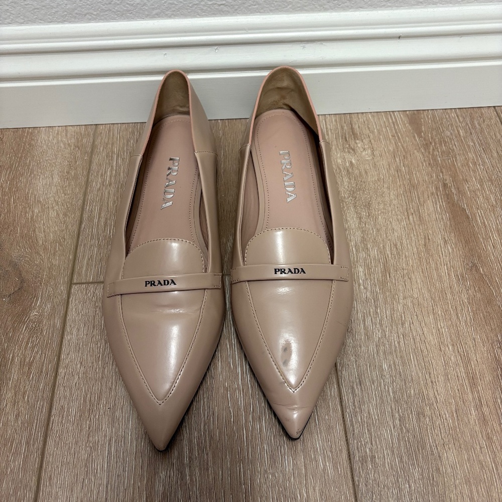 Prada pointed toe nude loafers/ballet flats